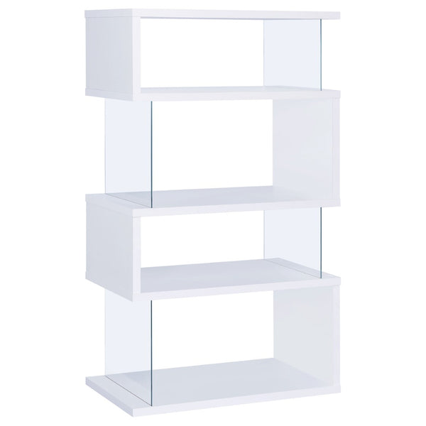 English Elm Elias Zigzag Four Tier Bookcase with Tempered Glass Panels for Modern Living Rooms B062P514423
