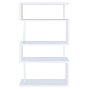 English Elm Elias Zigzag Four Tier Bookcase with Tempered Glass Panels for Modern Living Rooms B062P514423