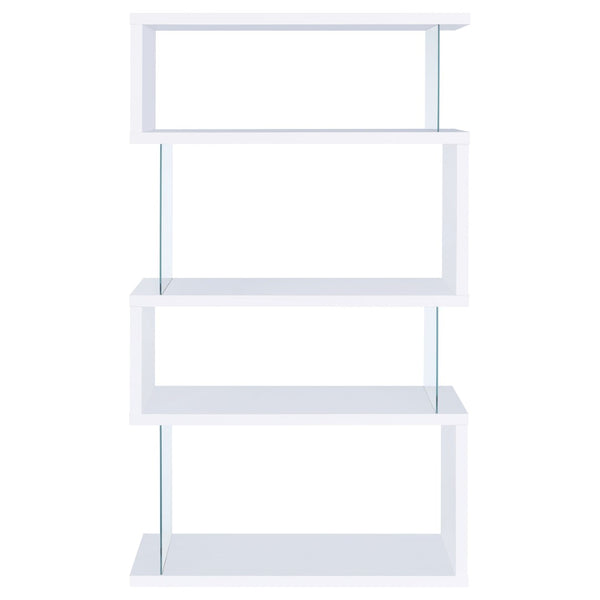 English Elm Elias Zigzag Four Tier Bookcase with Tempered Glass Panels for Modern Living Rooms B062P514423