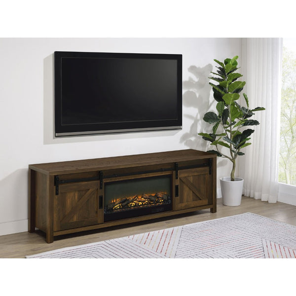 English Elm Clover Farmhouse Fireplace TV Stand with Barn Doors and Dark Pine Finish B062P514424