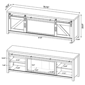 English Elm Clover Farmhouse Fireplace TV Stand with Barn Doors and Dark Pine Finish B062P514424
