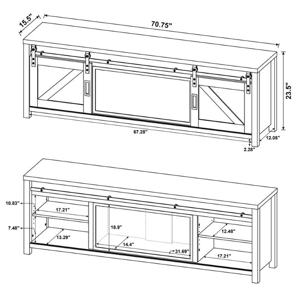 English Elm Clover Farmhouse Fireplace TV Stand with Barn Doors and Dark Pine Finish B062P514424