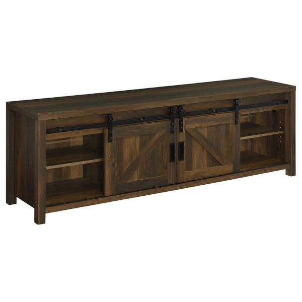 English Elm Clover Farmhouse Fireplace TV Stand with Barn Doors and Dark Pine Finish B062P514424