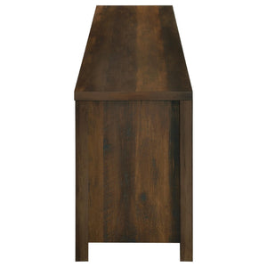 English Elm Clover Farmhouse Fireplace TV Stand with Barn Doors and Dark Pine Finish B062P514424