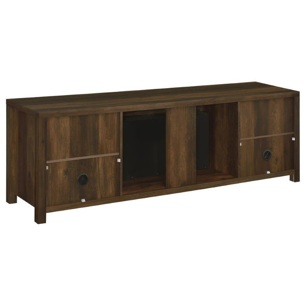 English Elm Clover Farmhouse Fireplace TV Stand with Barn Doors and Dark Pine Finish B062P514424