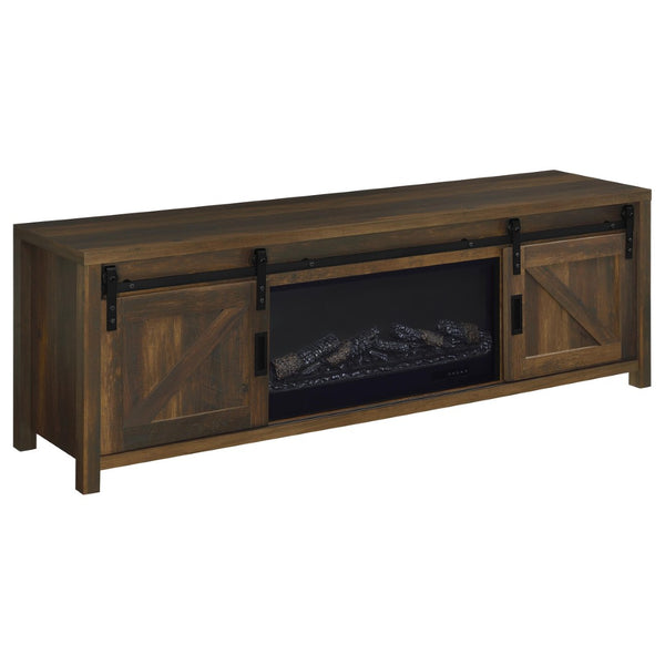 English Elm Clover Farmhouse Fireplace TV Stand with Barn Doors and Dark Pine Finish B062P514424