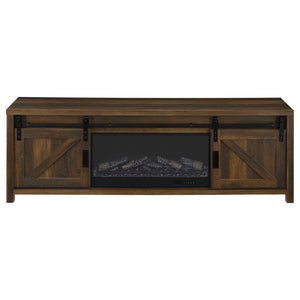 English Elm Clover Farmhouse Fireplace TV Stand with Barn Doors and Dark Pine Finish B062P514424