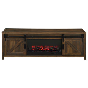English Elm Clover Farmhouse Fireplace TV Stand with Barn Doors and Dark Pine Finish B062P514424