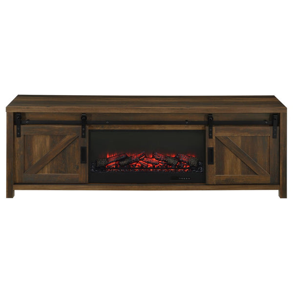English Elm Clover Farmhouse Fireplace TV Stand with Barn Doors and Dark Pine Finish B062P514424