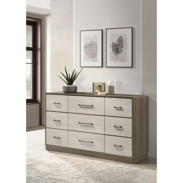 English Elm Edmondson Nine Drawer Dresser Two Tone Wood Grain Finish with Antique Nickel Hardware B062P514455