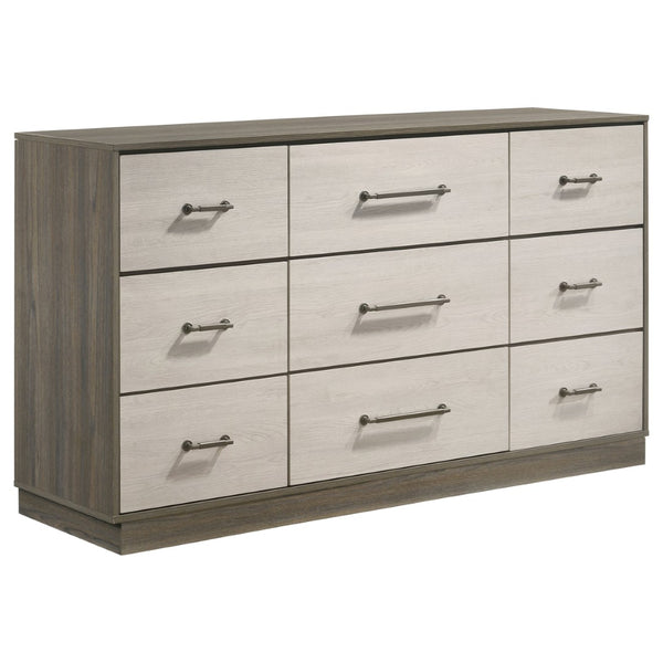 English Elm Edmondson Nine Drawer Dresser Two Tone Wood Grain Finish with Antique Nickel Hardware B062P514455