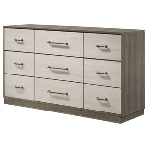 English Elm Edmondson Nine Drawer Dresser Two Tone Wood Grain Finish with Antique Nickel Hardware B062P514455