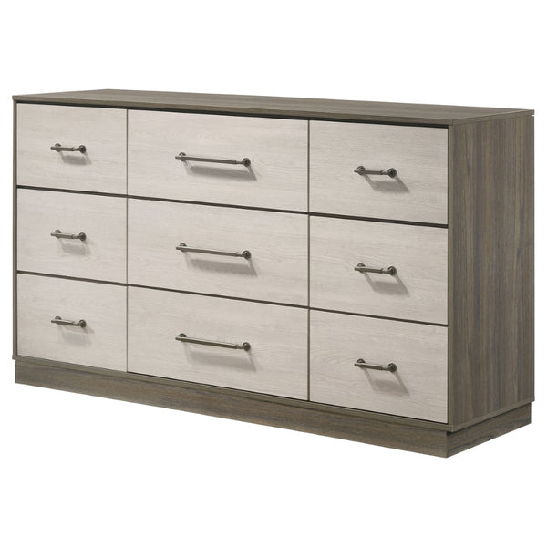 English Elm Edmondson Nine Drawer Dresser Two Tone Wood Grain Finish with Antique Nickel Hardware B062P514455