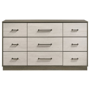 English Elm Edmondson Nine Drawer Dresser Two Tone Wood Grain Finish with Antique Nickel Hardware B062P514455