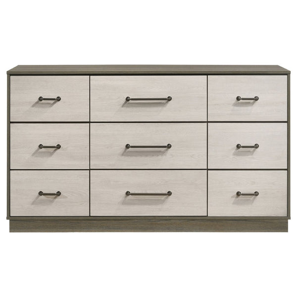 English Elm Edmondson Nine Drawer Dresser Two Tone Wood Grain Finish with Antique Nickel Hardware B062P514455