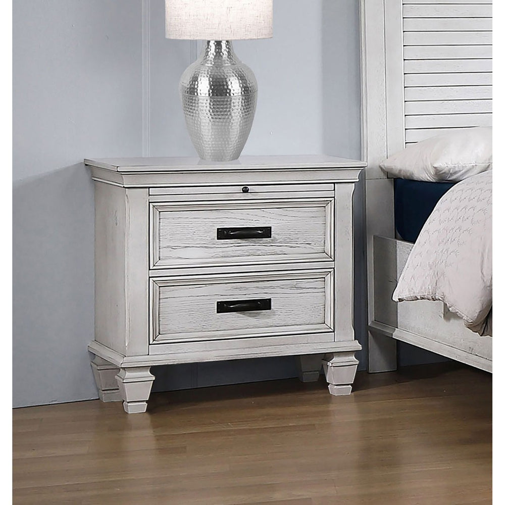 English Elm Lockeford Farmhouse Nightstand with Soft Close Drawers Pull Out Tray Carved Legs B062P516889