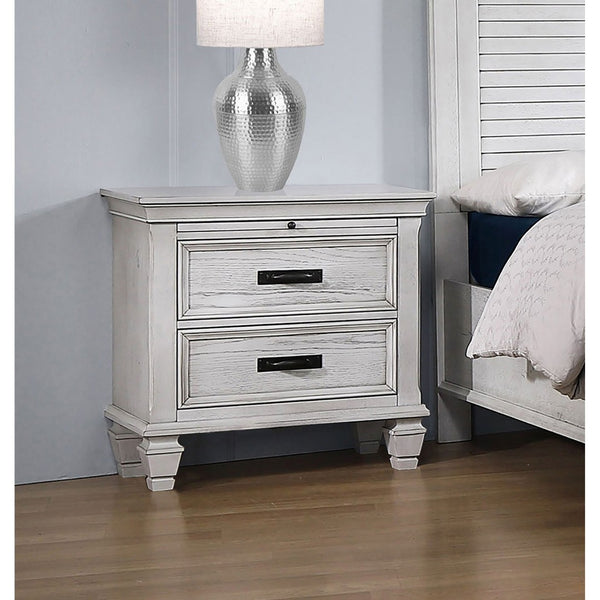 English Elm Lockeford Farmhouse Nightstand with Soft Close Drawers Pull Out Tray Carved Legs B062P516889