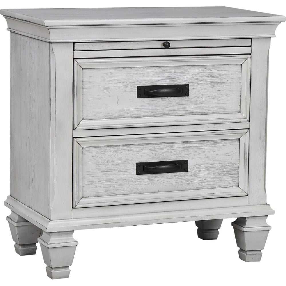 English Elm Lockeford Farmhouse Nightstand with Soft Close Drawers Pull Out Tray Carved Legs B062P516889