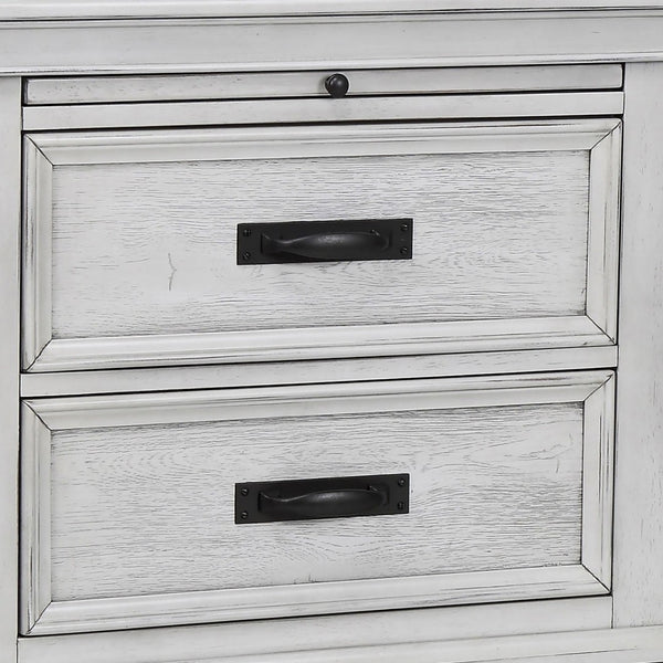 English Elm Lockeford Farmhouse Nightstand with Soft Close Drawers Pull Out Tray Carved Legs B062P516889