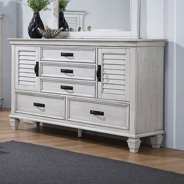 English Elm Lockeford Wire-Brushed Five Drawer Dresser with Side Cabinets for Farmhouse Bedrooms B062P516892