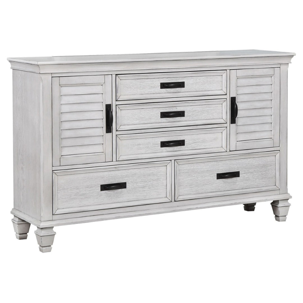 English Elm Lockeford Wire-Brushed Five Drawer Dresser with Side Cabinets for Farmhouse Bedrooms B062P516892