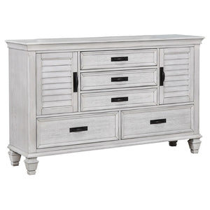 English Elm Lockeford Wire-Brushed Five Drawer Dresser with Side Cabinets for Farmhouse Bedrooms B062P516892