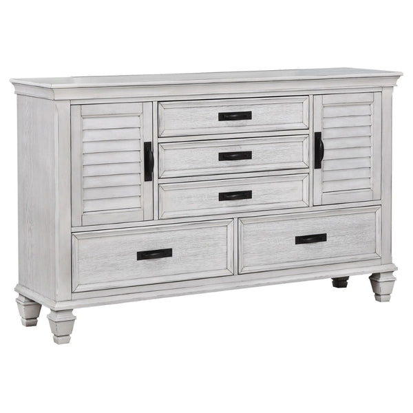 English Elm Lockeford Wire-Brushed Five Drawer Dresser with Side Cabinets for Farmhouse Bedrooms B062P516892