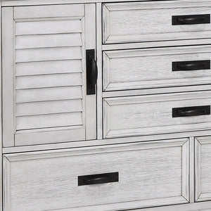 English Elm Lockeford Wire-Brushed Five Drawer Dresser with Side Cabinets for Farmhouse Bedrooms B062P516892
