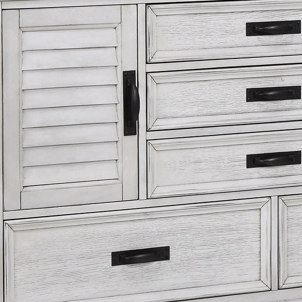 English Elm Lockeford Wire-Brushed Five Drawer Dresser with Side Cabinets for Farmhouse Bedrooms B062P516892