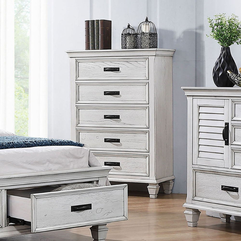 English Elm Lockeford Five Drawer Tall Chest Wire Brushed Finish Farmhouse Bedroom Storage B062P516893