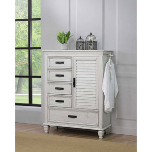 English Elm Lockeford Wire-brushed Farmhouse Door Chest with Five Drawers and Enclosed Cabinet B062P516901