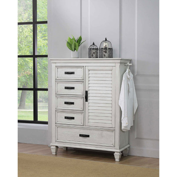 English Elm Lockeford Wire-brushed Farmhouse Door Chest with Five Drawers and Enclosed Cabinet B062P516901