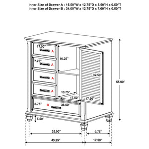 English Elm Lockeford Wire-brushed Farmhouse Door Chest with Five Drawers and Enclosed Cabinet B062P516901
