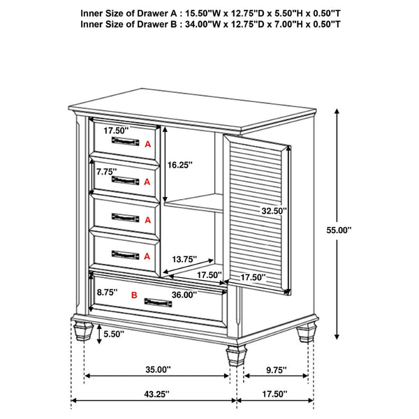 English Elm Lockeford Wire-brushed Farmhouse Door Chest with Five Drawers and Enclosed Cabinet B062P516901
