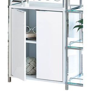 English Elm Parsley Gloss White Bar Cabinet with Chrome Frame Glass Shelves and Wine Storage B062P516934