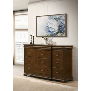 English Elm Leonide Nine Drawer Cherry Veneer Dresser with Crown Molding for Traditional Bedrooms B062P516946