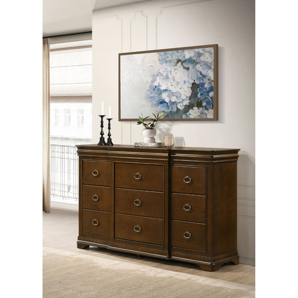 English Elm Leonide Nine Drawer Cherry Veneer Dresser with Crown Molding for Traditional Bedrooms B062P516946