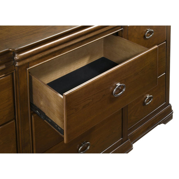 English Elm Leonide Nine Drawer Cherry Veneer Dresser with Crown Molding for Traditional Bedrooms B062P516946