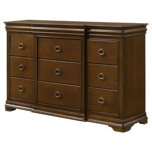 English Elm Leonide Nine Drawer Cherry Veneer Dresser with Crown Molding for Traditional Bedrooms B062P516946