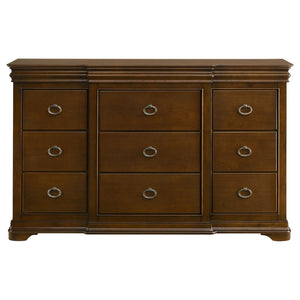 English Elm Leonide Nine Drawer Cherry Veneer Dresser with Crown Molding for Traditional Bedrooms B062P516946