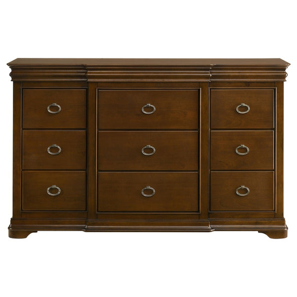 English Elm Leonide Nine Drawer Cherry Veneer Dresser with Crown Molding for Traditional Bedrooms B062P516946