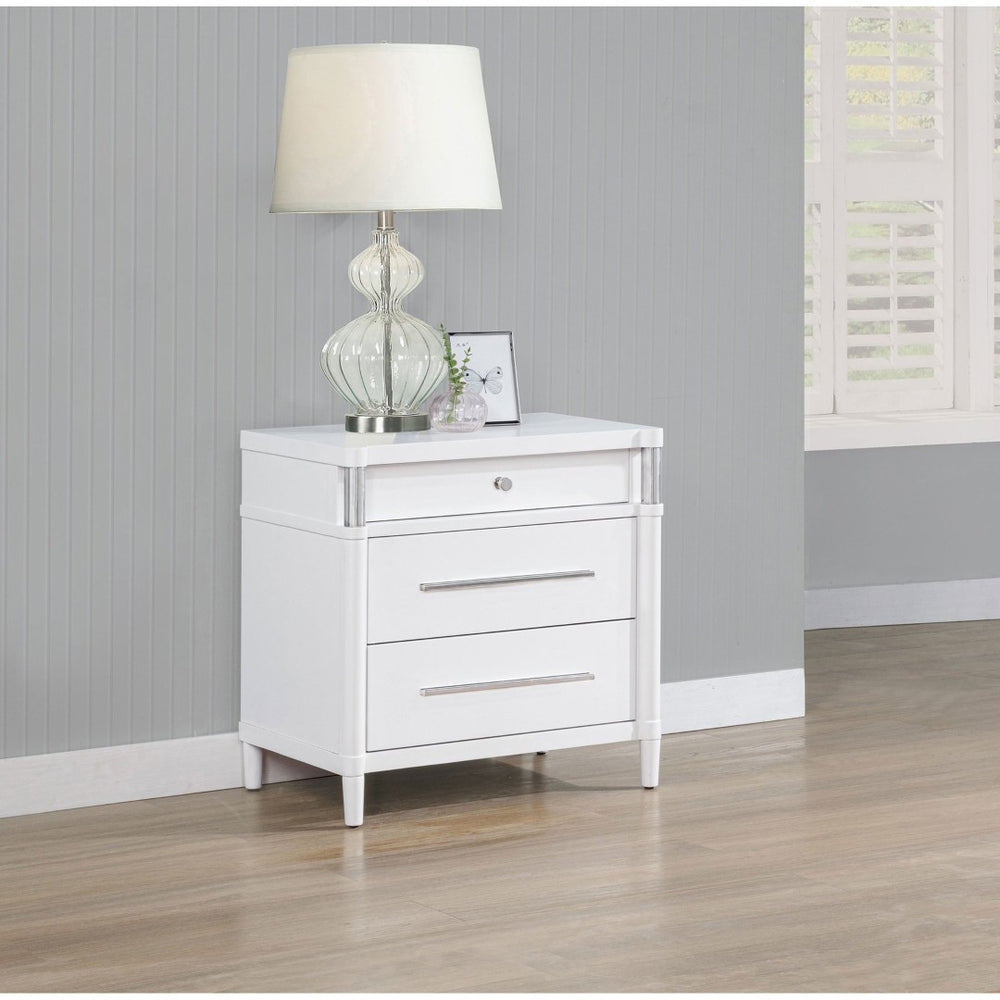 English Elm Robinson Three Drawer Nightstand Solid Wood Bedside with Brushed Nickel Pulls Modern B062P516989