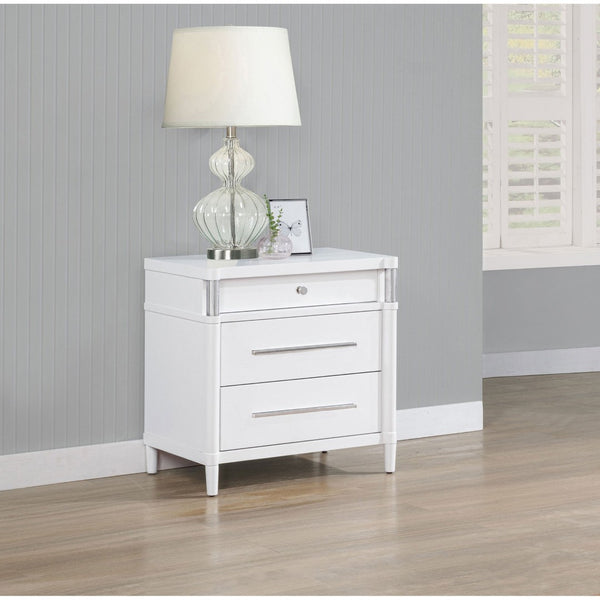 English Elm Robinson Three Drawer Nightstand Solid Wood Bedside with Brushed Nickel Pulls Modern B062P516989
