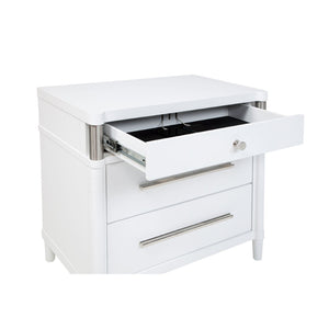 English Elm Robinson Three Drawer Nightstand Solid Wood Bedside with Brushed Nickel Pulls Modern B062P516989