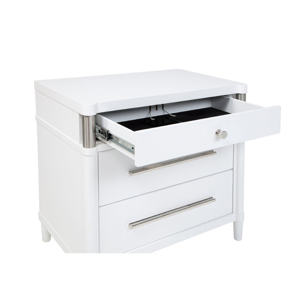 English Elm Robinson Three Drawer Nightstand Solid Wood Bedside with Brushed Nickel Pulls Modern B062P516989