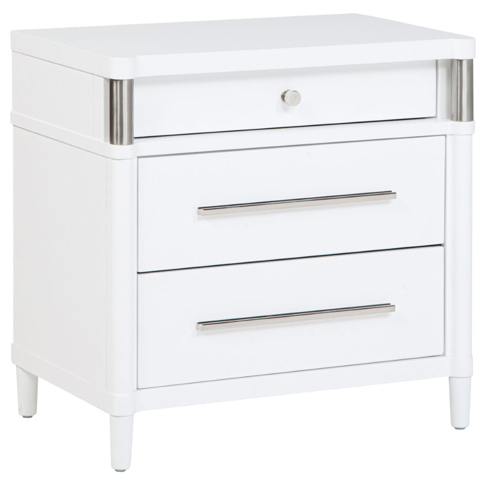 English Elm Robinson Three Drawer Nightstand Solid Wood Bedside with Brushed Nickel Pulls Modern B062P516989