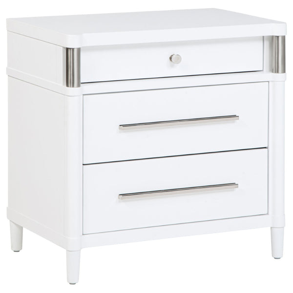 English Elm Robinson Three Drawer Nightstand Solid Wood Bedside with Brushed Nickel Pulls Modern B062P516989