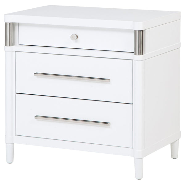 English Elm Robinson Three Drawer Nightstand Solid Wood Bedside with Brushed Nickel Pulls Modern B062P516989
