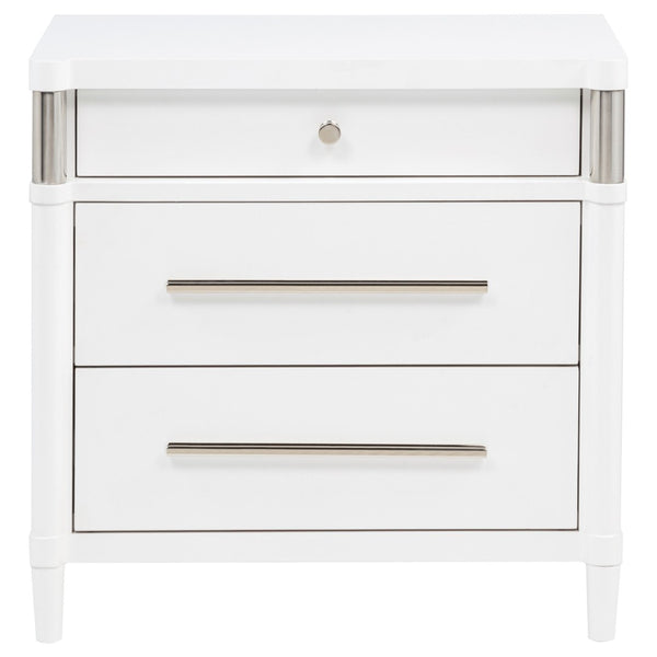 English Elm Robinson Three Drawer Nightstand Solid Wood Bedside with Brushed Nickel Pulls Modern B062P516989