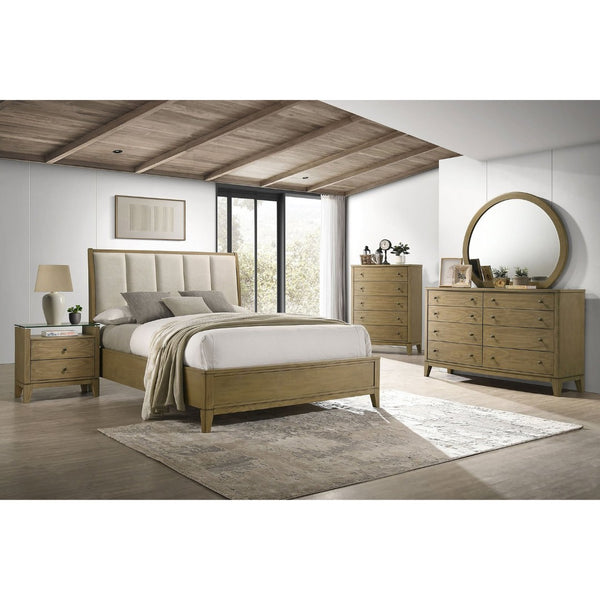 English Elm Menlo Pine Finish Two-Drawer Nightstand with Glass Top and Antique Nickel Hardware B062P517021